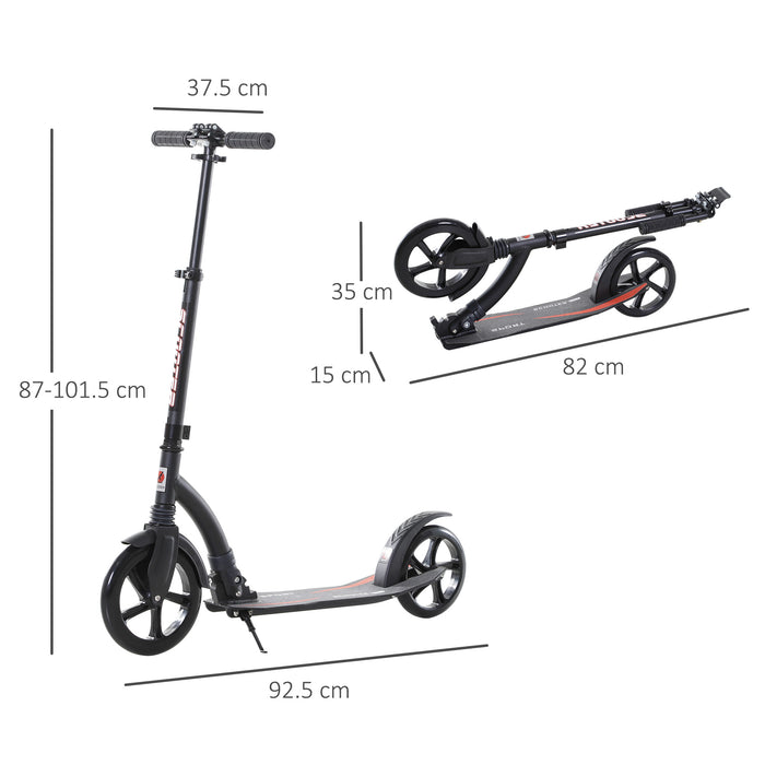 Adult Kick Scooter with Shock Absorption - Foldable, Adjustable Height, Durable Aluminum Frame - Ideal Ride On Toy for Teens & Adults 14+ in Black