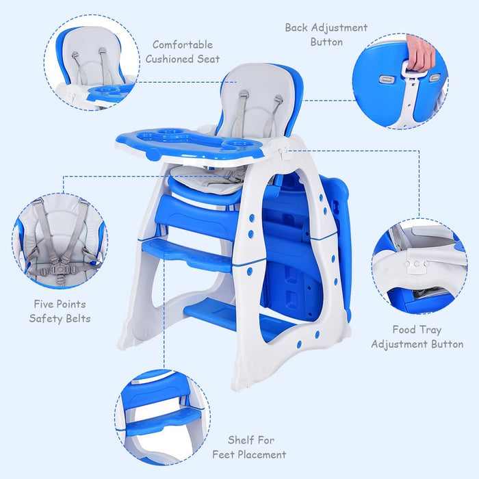 Convertible High Chair for Baby - with 5 Point Safety Harness and Adjustable Feeding Tray in Blue - Ideal for Secure and Comfortable Meal times for Infants