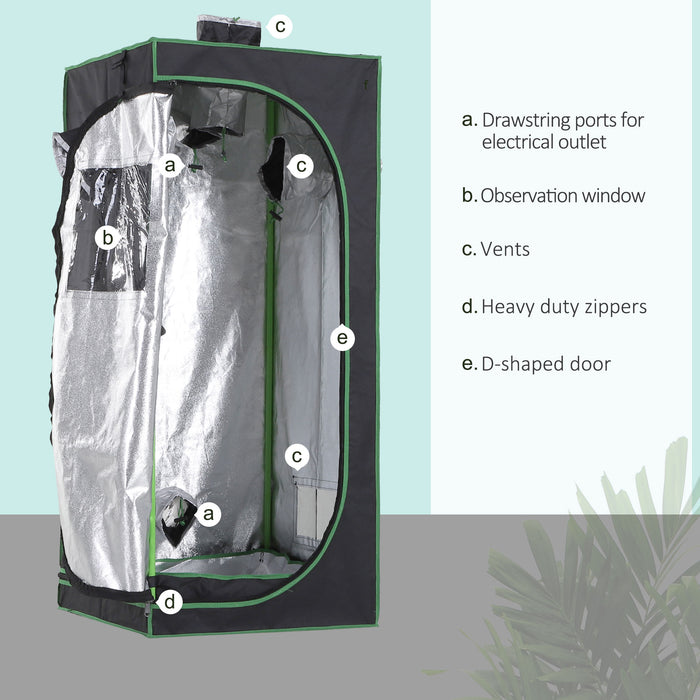 Hydroponic Plant Grow Tent with Viewing Window and Tool Bag - 60x60x140cm Compact Black/Green Indoor Gardening Enclosure - Ideal for Urban Farmers & Small Space Gardening