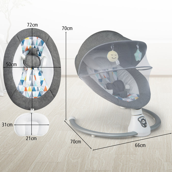 Baby Bouncer Grey Edition - Newborn Swing with 5 Speed Levels and Integrated 17 Song Music Player - Ideal for Entertaining and Soothing Babies