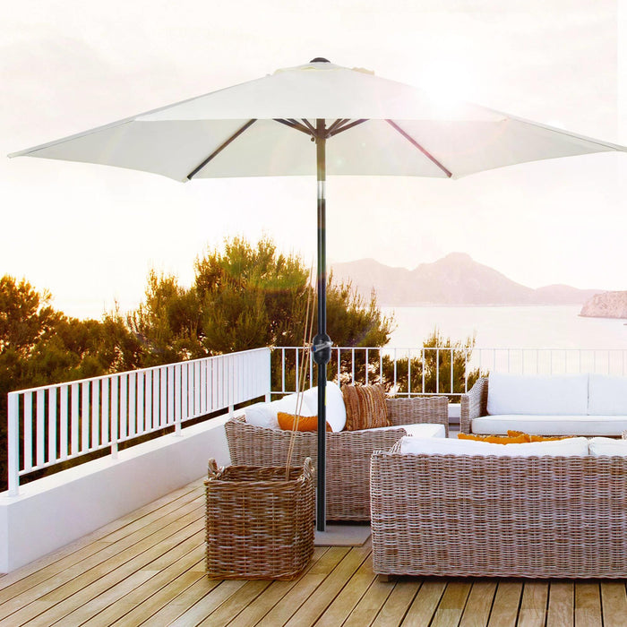 Patio Umbrella 2.7m with Tilt and Crank - Sun Shade Canopy, Cream White, Aluminium Frame - Ideal for Garden and Outdoor Relaxation