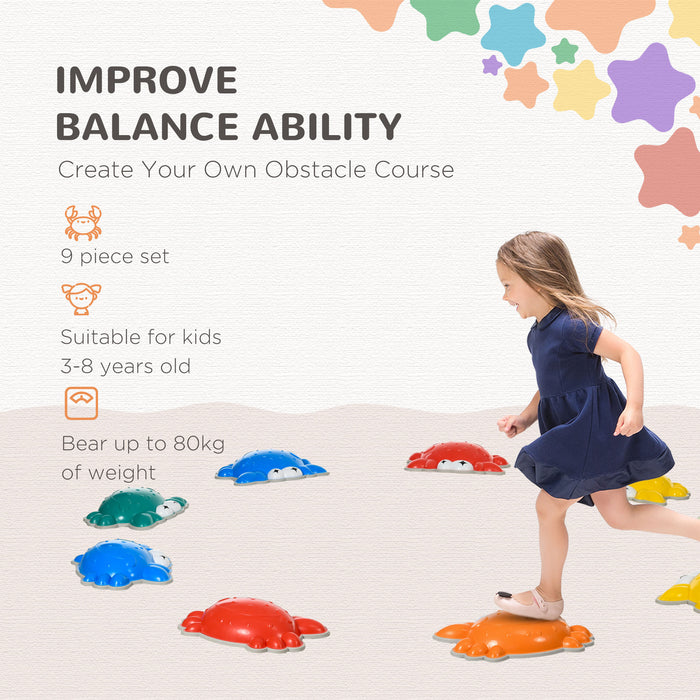 Crab-Shaped Children’s Balance Stones - 9-Piece Anti-Slip Edged Stepping Stones for Kids - Stackable, for Playful Obstacle Courses & Coordination Development