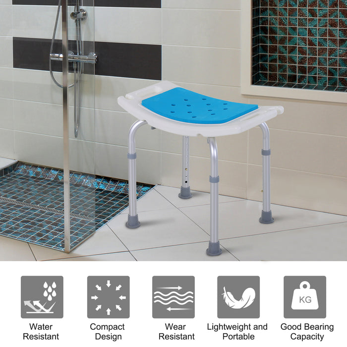 Height-Adjustable Aluminum Shower Stool - 6 Levels, Non-Slip Padded Seat, Drainage Holes & Foot Pads - Convenient Bathroom Chair for Elderly & Disabled