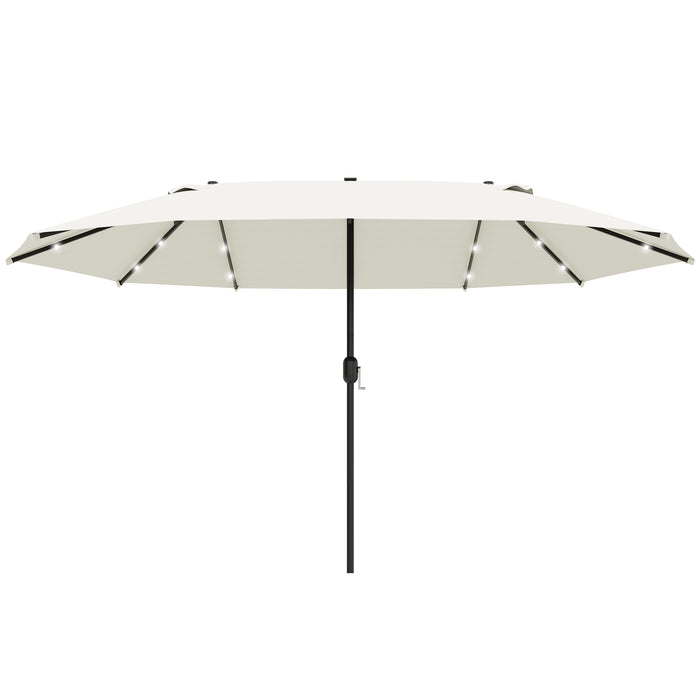 Double-Sided 4.4m Solar LED Garden Parasol - Cream White Patio Sun Shade Umbrella - Ideal for Outdoor Relaxation and Evening Gatherings