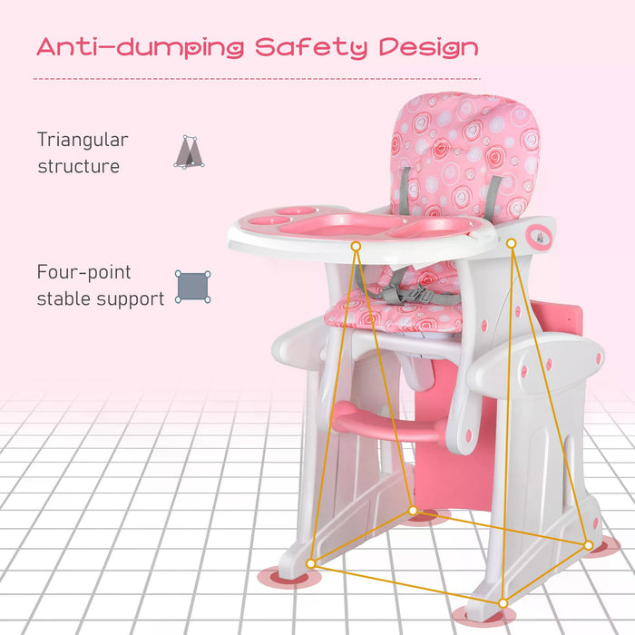 HDPE Model 3-in-1 - Convertible Baby High Chair with Booster Seat in Pink - Ideal for Feeding, Playing, and Growing Toddlers