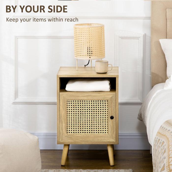 Rattan Element Nightstand Set of 2 - Versatile Bedside Tables with Storage Shelf and Cupboard, 39x35x60cm - Ideal for Bedroom Organization and Decor