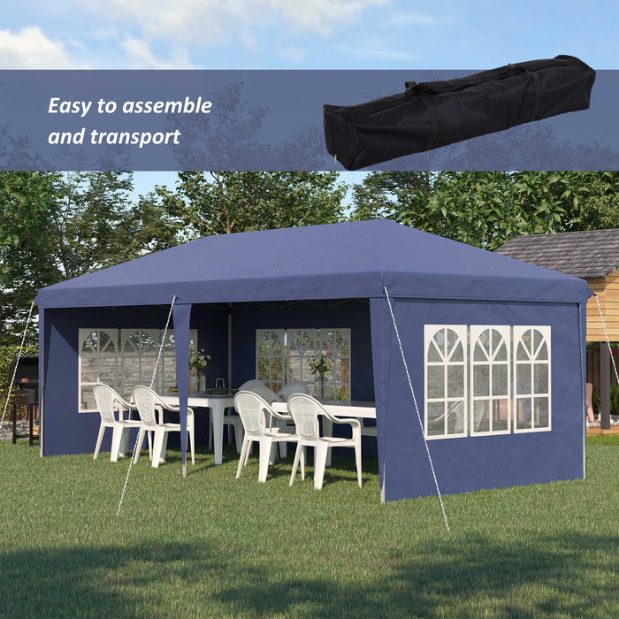 Height Adjustable 3 x 6m Pop Up Gazebo - Marquee Party Tent with Sidewalls and Storage Bag, Blue - Perfect for Outdoor Celebrations and Events