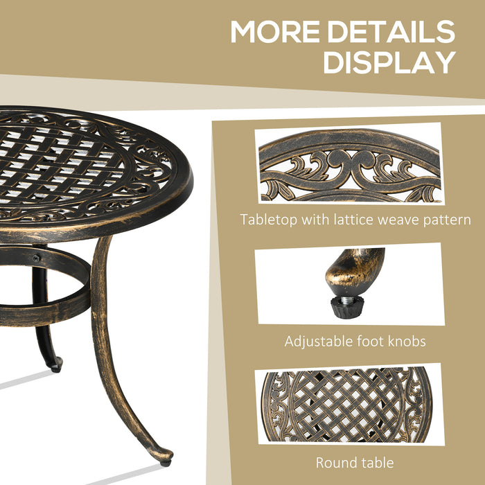 Industrial Round Side Table - Cast Aluminum Hollow Top, Garden & Patio-Friendly - Elegant Bronze Finish for Outdoor Living Spaces