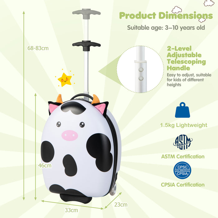 Kids Travel Gear - 16 Inch Light-Up Wheel Luggage with Telescopic Handle, Pink Horse Design - Ideal for Little Adventurers