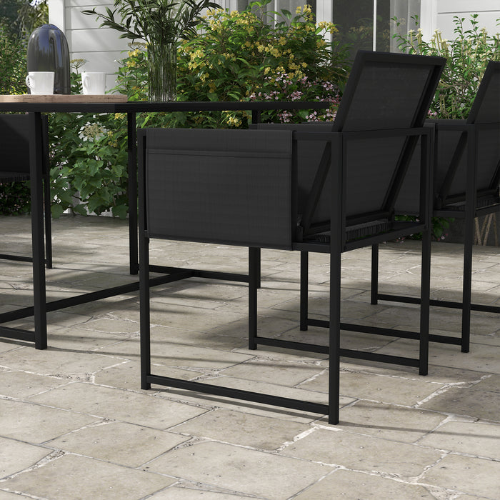 5-Piece Outdoor Dining Ensemble with Comfort Mesh Seating - Reclinable Chairs & Shatter-Resistant Glass Table - Ideal for Patio & Garden Entertaining