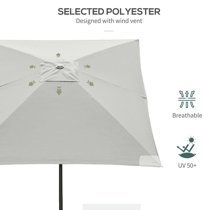 Rectangular Market Umbrella Patio - 2 x 3m Garden Parasol with Crank & Push Button Tilt, Cream White - Ideal for Outdoor Table Shade and Shelter