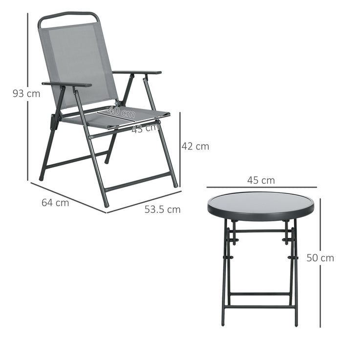 Outdoor Bistro Set with Glass Top Coffee Table - 3-Piece Foldable Armchairs in Light Grey for Patio Dining - Ideal for Garden Conversations and Relaxation