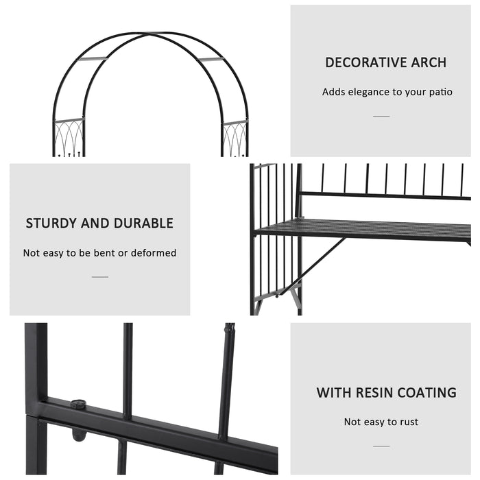 Outdoor Metal Garden Arch with Integrated Bench - Rose Trellis Pergola Design for Climbing Plants - Antique-Style 2-Seater Patio Seating for Relaxation and Garden Beautification