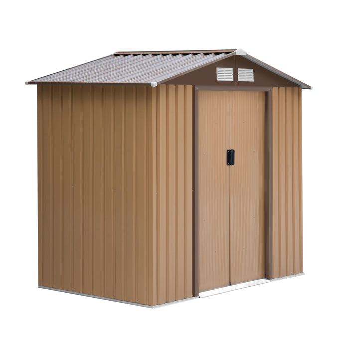 Large Lockable Metal Garden Shed 7 x 4 ft - Patio Tool Storage with Roof and Foundation - Secure Outdoor Equipment Facility for Garden Furniture, Yellow