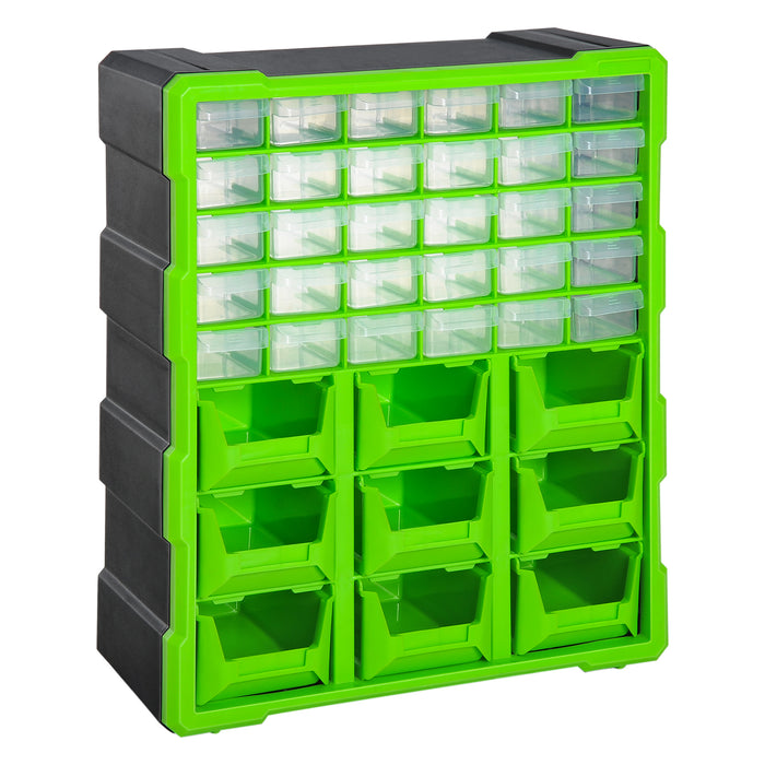 39-Drawer Organizer Cabinet - Compact Plastic Storage Solution, 38x16x47.5 cm, in Green - Ideal for Home, Office or Workshop Organization