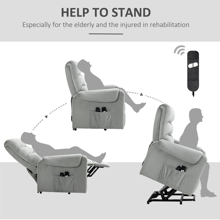 Electric Power Lift Recliner Chair with Vibration Massage - Remote Controlled Rise and Recliner, Side Pocket - Ideal for Elderly and Individuals with Mobility Challenges, Grey