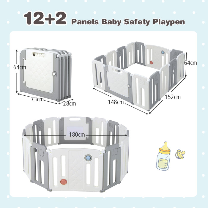 Foldable Baby Playpen Model - Whiteboard and Rotatable Ball Features in a Grey Color - Ideal Solution for Safe Infant Play Area