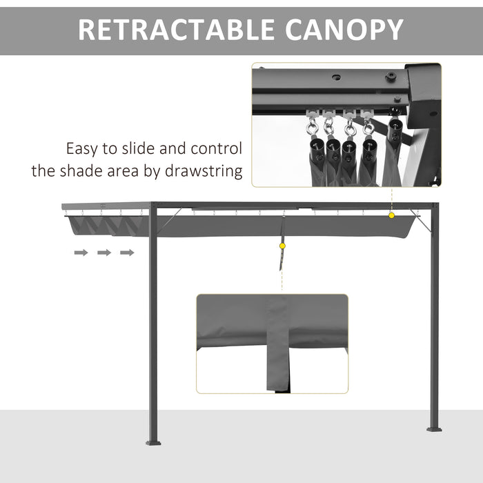 Outdoor Pergola with Retractable Canopy - Wall Mounted Gazebo for Patio Shelter and Sun Protection - Ideal for Backyard Comfort, Grey