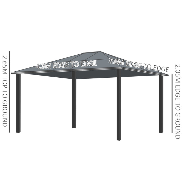 Hardtop Gazebo Canopy 4 x 3.6m - Polycarbonate Roof, Aluminium Frame, Garden Pavilion - Includes Mosquito Netting and Curtains for Outdoor Entertaining