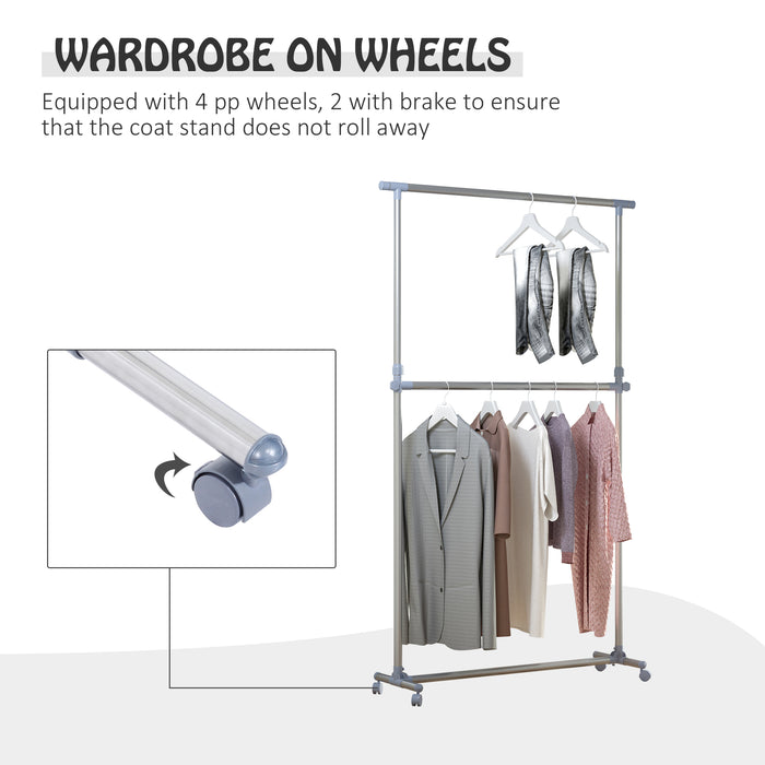 Heavy Duty Garment Rail - Sturdy Clothes Hanging Display Stand with Wheels - Adjustable Rack for Wardrobe Organization and Storage