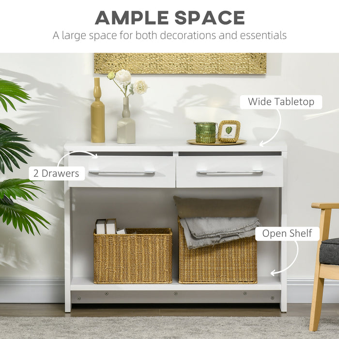 Contemporary White Console Table with Storage Shelf and Drawer - Elegant Hallway and Living Room Furniture - Ideal for Organized Entryways