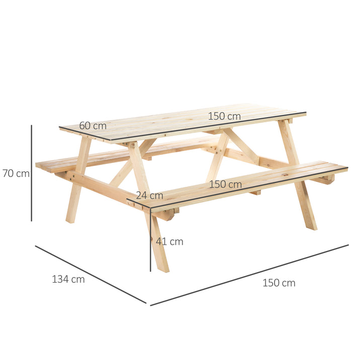 4 Seater Wooden Picnic Table - Outdoor Garden Patio Bench with Parasol Hole, 150cm - Perfect for Family Gatherings and Alfresco Dining