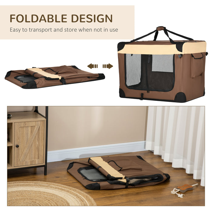 Foldable 91cm Animal Transport Crate - Comfy Cushioned Pet Carrier for Medium Dogs and Cats - Travel-Friendly in Stylish Brown