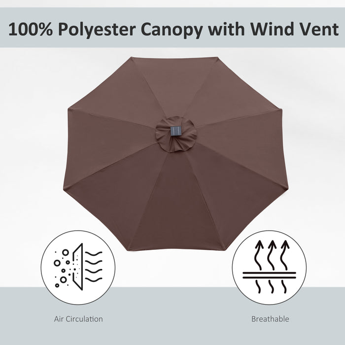 2.7m Garden Parasol with LED Solar Light - UV-Protective Angled Canopy Sun Umbrella with Vent and Crank Tilt - Outdoor Patio Summer Shelter, Coffee Brown
