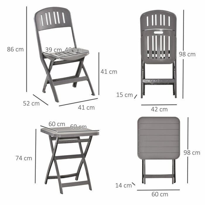 Foldable 3-Piece Bistro Set - Outdoor Patio Furniture with Square Coffee Table and Two Chairs - Ideal for Compact Gardens and Balconies in Grey