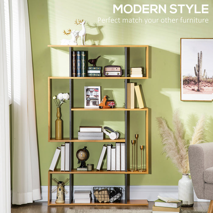 5-Tier Modern Bookcase with 13 Open Shelves - Freestanding Decorative Storage for Home Office, Study - Natural Wood Look for Organized Spaces