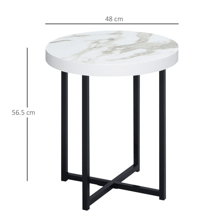 Modern Round White Side Table - Sturdy Metal Legs, End or Bedside Table for Living Room or Bedroom - Versatile Accent Furniture for Any Home Decor