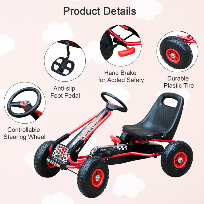 Pedal-Powered Go-Kart for Kids with Air Inflatable Tyres - Racing-Inspired Design - Perfect Outdoor Fun for Ages 3-8