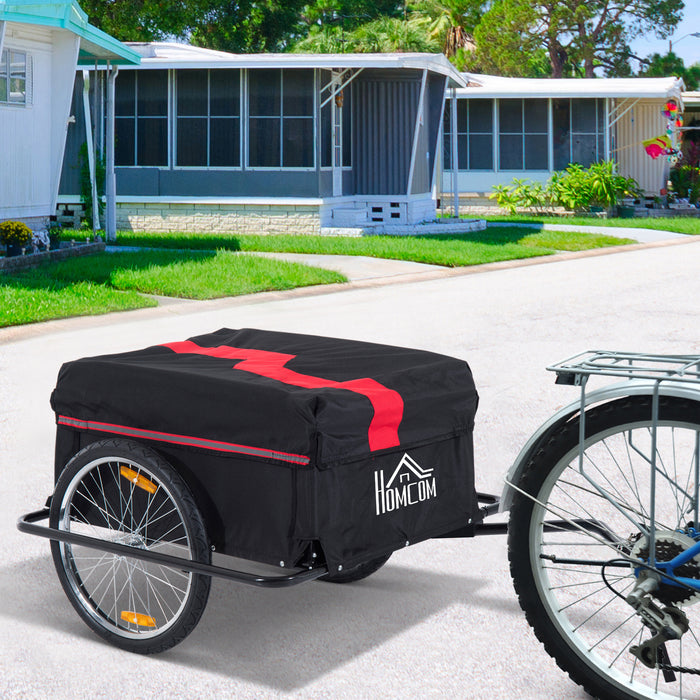 Bike Cargo Trailer with Durable Removable Cover - Versatile Red & Black Design for Transporting Goods - Ideal for Cyclists and Outdoor Enthusiasts