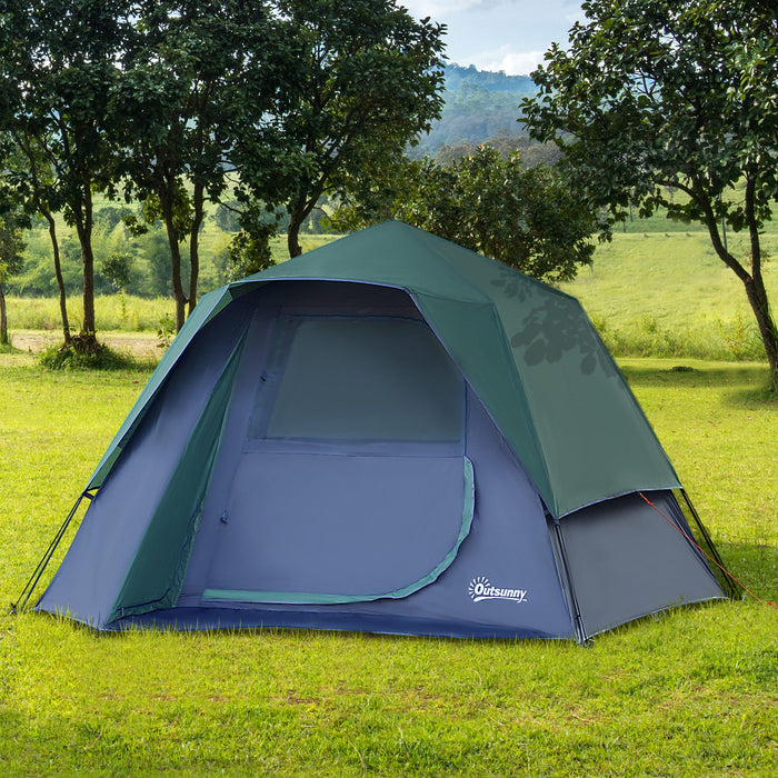 Fibreglass Frame Camping Shelter - 3 to 4 Person Lightweight Tent in Green - Ideal for Hikers and Outdoor Enthusiasts