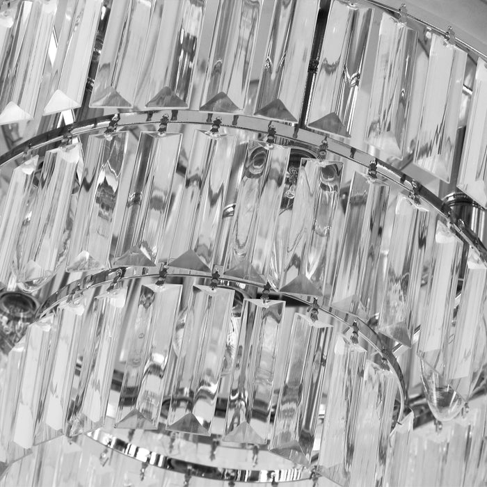 Round Crystal Chandelier - 7-Light Ceiling Mounted Fixture with Elegant Glass Crystals - Ideal Lighting for Living Room, Dining Area, and Hallways