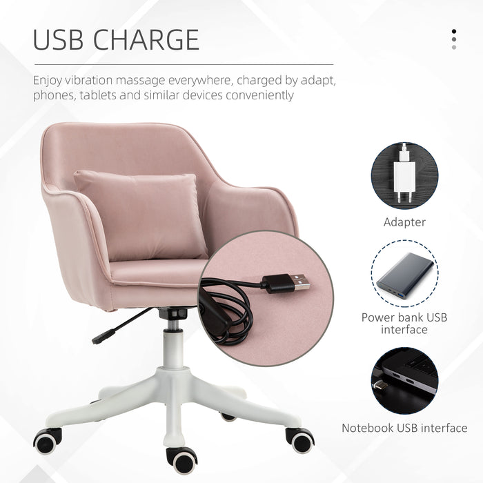 Velvet Comfort Executive Chair - Rechargeable Electric Massage Lumbar Support, Rolling Casters - Ideal for Home Office Relaxation and Comfort