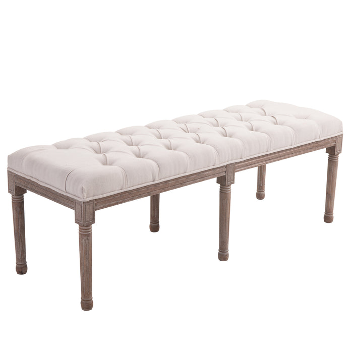 Chic Button-Tufted Chaise Lounge - Elegant Fabric Upholstered Bench with Wooden Legs - Comfortable Seating for Hallways, Windows, Bedroom Decor