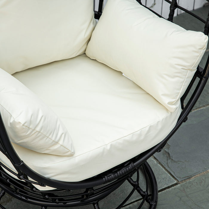 Swivel Egg Chair with Plush Cushion - Rattan Construction, Ideal for Outdoor Spaces like Balconies & Patios - Comfortable Seating for Garden Relaxation