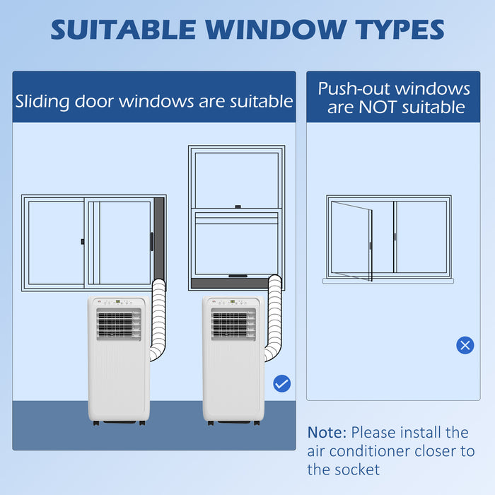 Portable 9,000 BTU Air Conditioner - Cools Rooms up to 20m², Includes Dehumidifier Function & 24-Hour Timer - Easy Mobility with Wheels, Comes with Window Mounting Kit