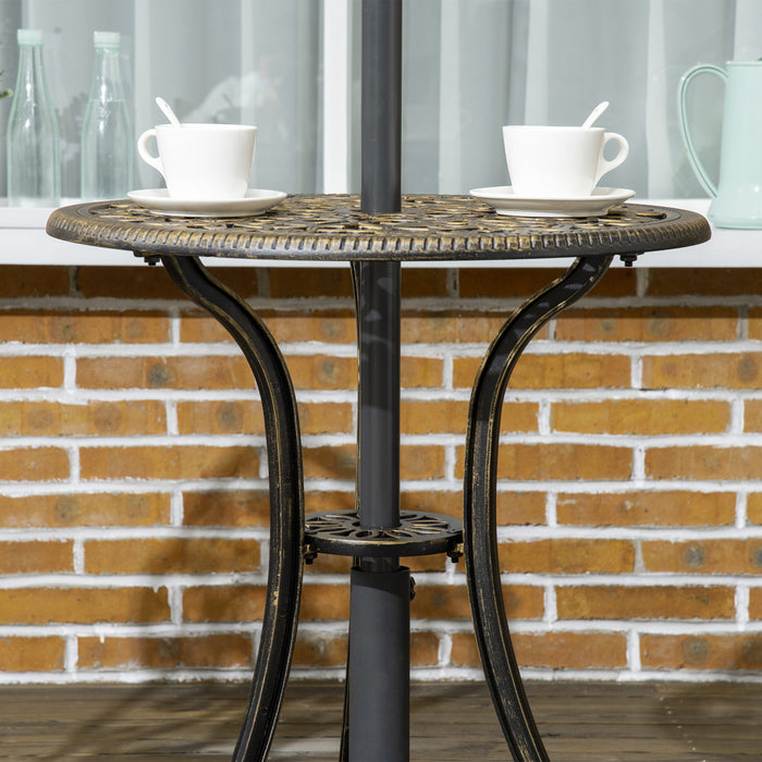 Cast Aluminium Bistro Set - 3-Piece Outdoor Furniture with Parasol Hole, Includes Round Coffee Table and 2 Armless Chairs - Ideal for Garden and Patio Entertainment