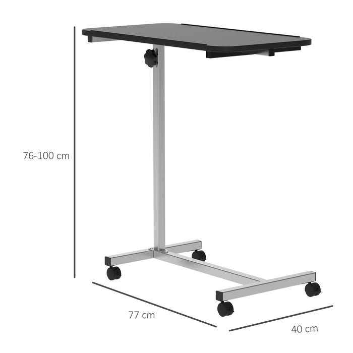 Adjustable Overbed and Chair Rolling Desk - Laptop and Notebook Stand with Lockable Casters, Wooden Top - Ideal for Home Office and Mobility Assistance