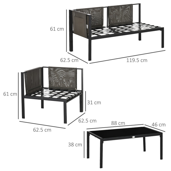 4-Piece Metal Garden Lounge Set with Tempered Glass Coffee Table - Cushioned Corner Sofa and Loveseat for Outdoor Comfort - Perfect for Patio Conversation and Relaxation