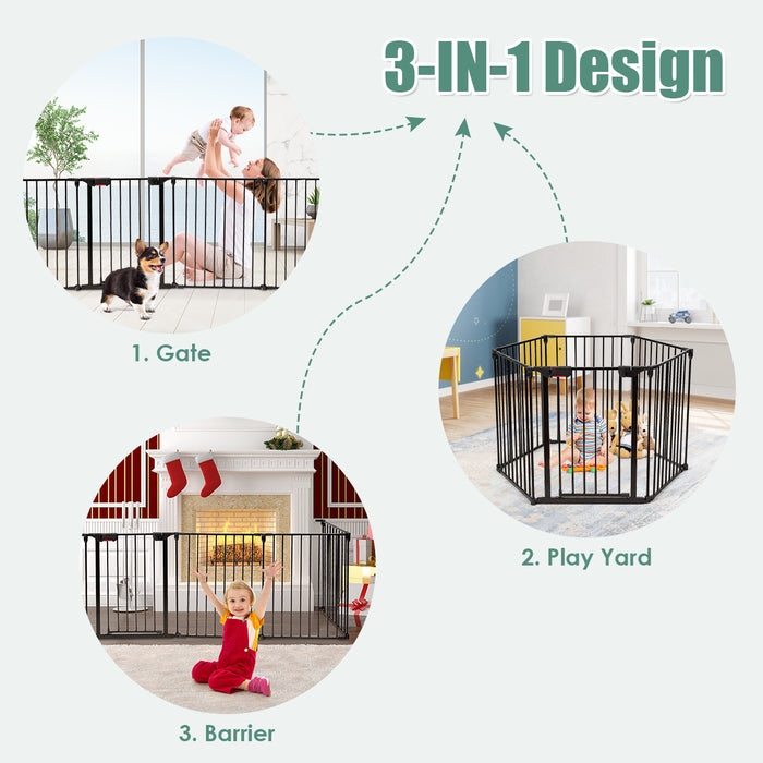 PlaySafe - 6-Panel Baby and Pet Playpen with Walk Through Door in Black - Ideal for Ensuring Child and Pet Safety