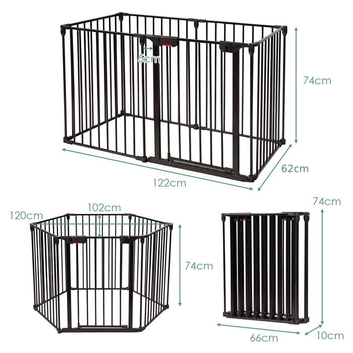 PlaySafe - 6-Panel Baby and Pet Playpen with Walk Through Door in Black - Ideal for Ensuring Child and Pet Safety