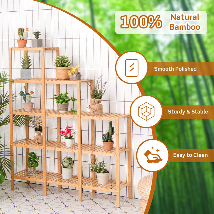 Bamboo 5-Tier Stand - Plant Storage Organizer Rack with Multiple Shelves, Natural Finish - Perfect for Home Garden Decor & Space Saving Solution