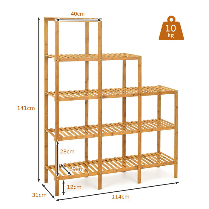 Bamboo 5-Tier Stand - Plant Storage Organizer Rack with Multiple Shelves, Natural Finish - Perfect for Home Garden Decor & Space Saving Solution
