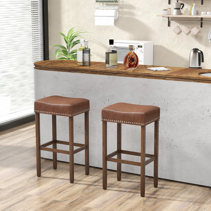 Set of 2 Bar Stools - PU Leather Upholstered Backless Design, Grey - Perfect for Bars, Kitchen Islands and High Counter Seating