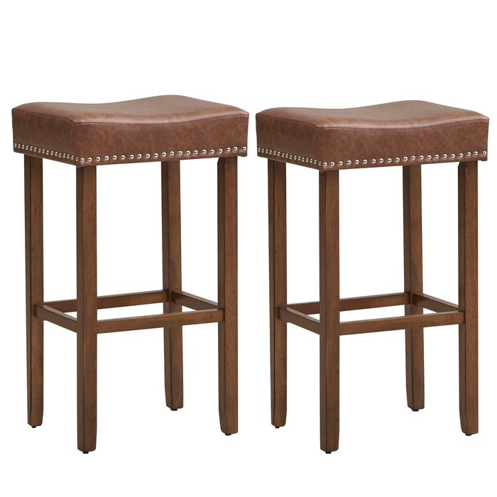 Set of 2 Bar Stools - PU Leather Upholstered Backless Design, Grey - Perfect for Bars, Kitchen Islands and High Counter Seating