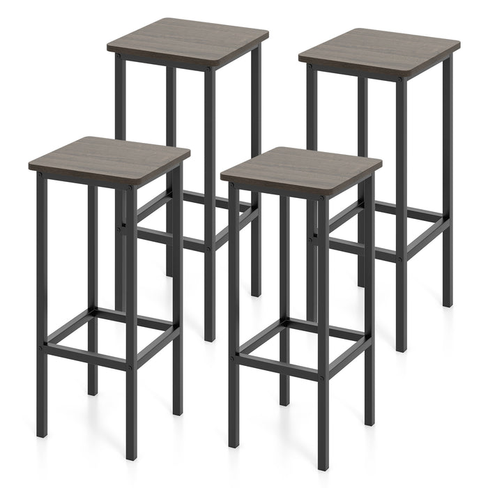 4-Piece Bar Stool Collection - Sleek Grey Finish with Durable Metal Legs and Comfortable Footrest - Ideal for Home Bar or Kitchen Counter Seating Solution