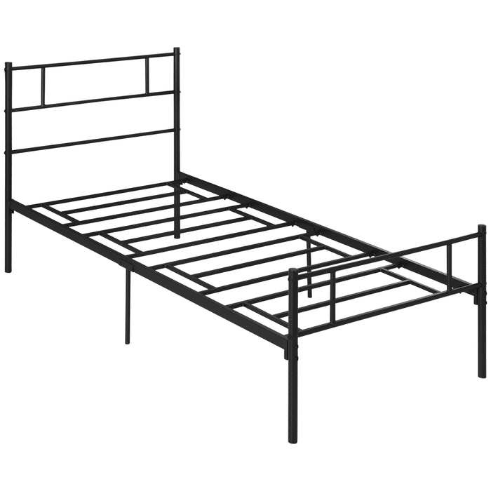 Metal Bedstead with Headboard and Footboard - Solid Single Frame, Slat Support & Underbed Storage Space - Ideal Bedroom Furniture for Efficient Space Management